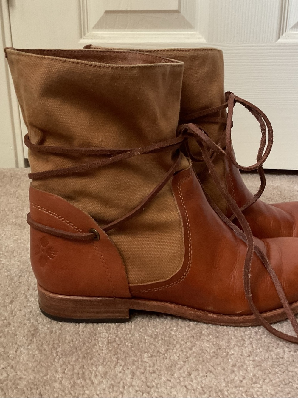 Patricia Nash Brown Leather and Tan Canvas Lace-Up Ankle Boots - Picture 2 of 4